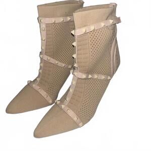 Catherine Malandrino Knit Nude Pink Ankle Boots Studded Heel Pointed Toe 9